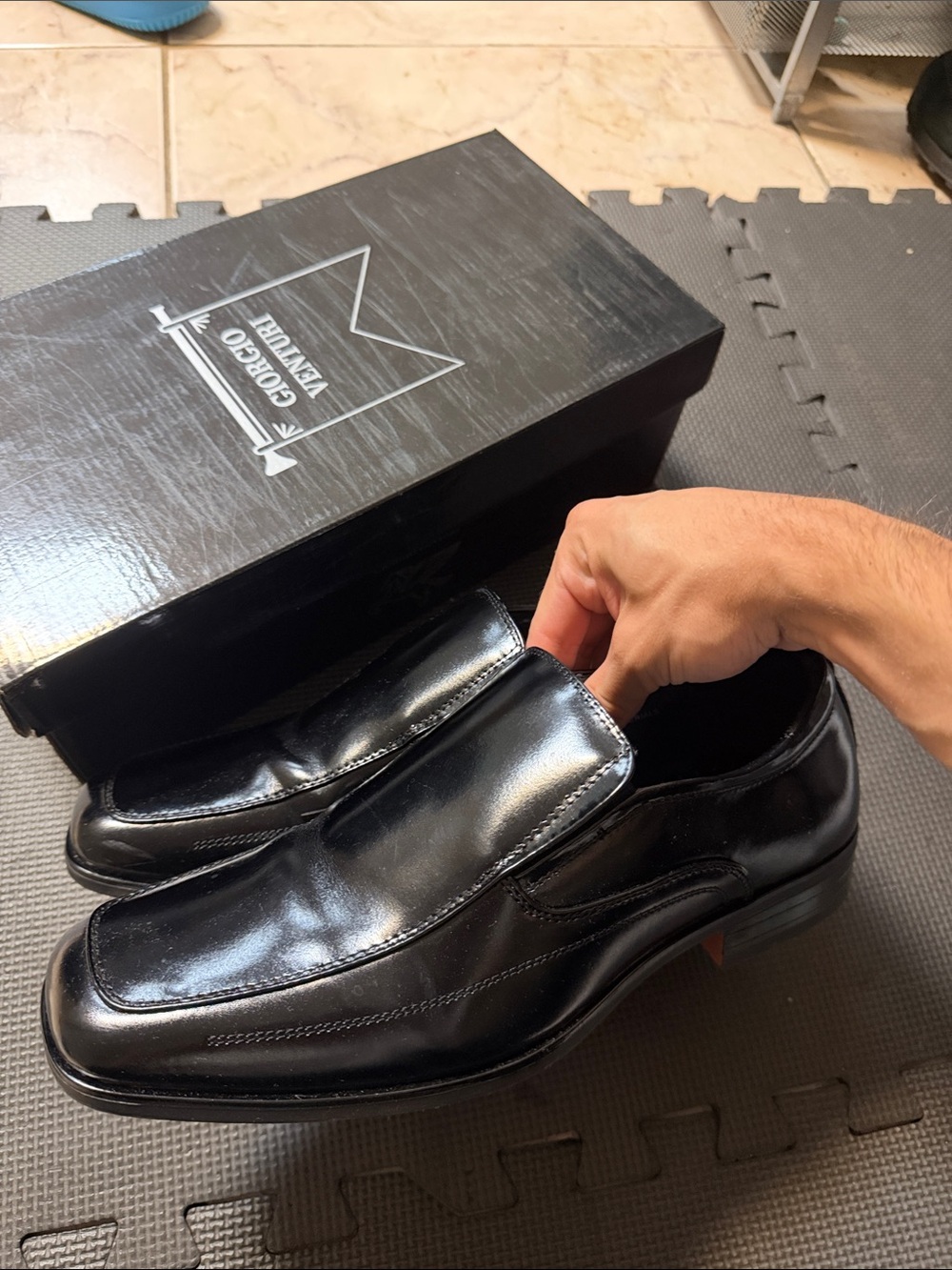 Black Men’s Slip-On Dress Shoes - Giorgio Venturi -Size 9